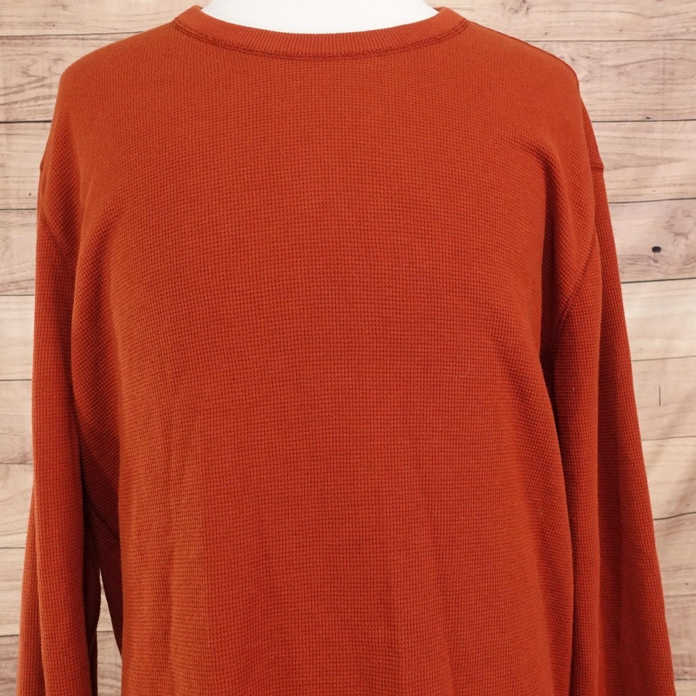 Eddie Bauer Shirt Mens 2XL Orange Waffle Knit Thermal Long Sleeve Tee Outdoor